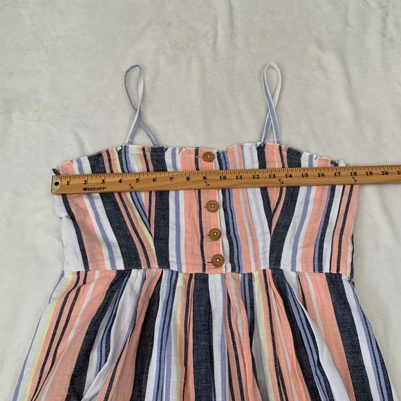 Free People Lilah Pleated Tube Striped Cotton Midi Dress Button Front Smocked M - Picture 8 of 10